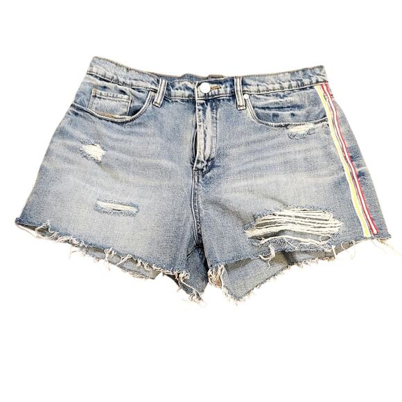 Blank NYC Size 31 The Barrow Distressed Shorts Jeans Cotton Striped Raw Hem - Picture 1 of 11